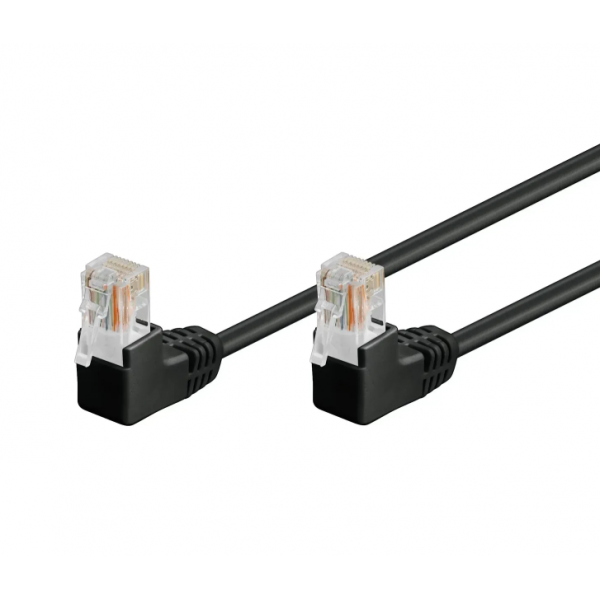 Патч-корд неекранований RJ45 UTP5e 0.25m patch D=4.9mm AWG26 2x90° Gold, Cu чорний