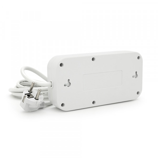 Фільтр мережі F09U, 3 розетки EU + 4 USB + 1PD, кнопка включення з індикатором, 2 м, 3х0,75мм, 2500W, White, Box