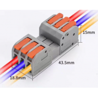 Клема роз'ємна з натискними затискачами 3-провідна DF-2604D, 3-pin, 250V, 32A, 0.2-4.0mm2, 18.8*43.5*15mm, сіра