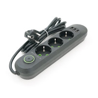 Мережевий фільтр F03U, 3 розетки EU + 3 USB, 1.5 м, перетин 3х0, 75мм, 2500W, Black, Bag