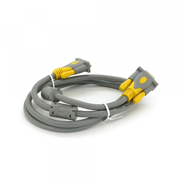 Кабель Merlion VGA 3 + 6 HIGH SPEED 1,5m, male to male (тато-тато), 1 ферит, сіро-жовтий, кульок 1080P Q125