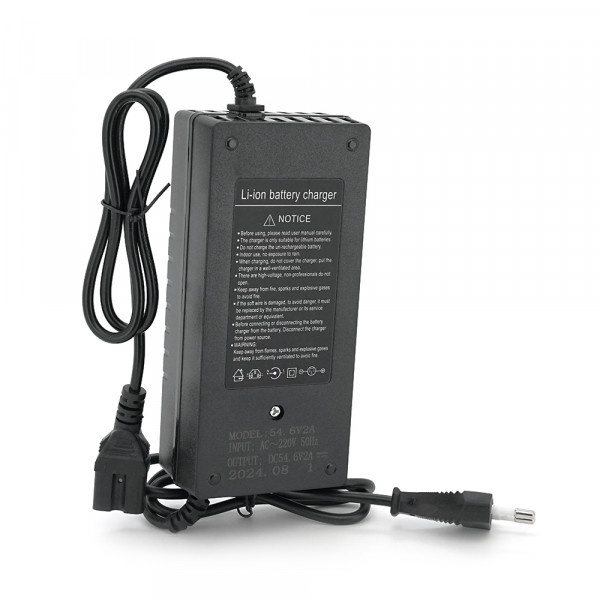 Зарядний пристрій Jinyi для акумуляторів Li-ion 48V2A(54,6V),13S,штекер Triangle plug (T-tipe/IEC/C13 N+L-),з індикацією,BOX