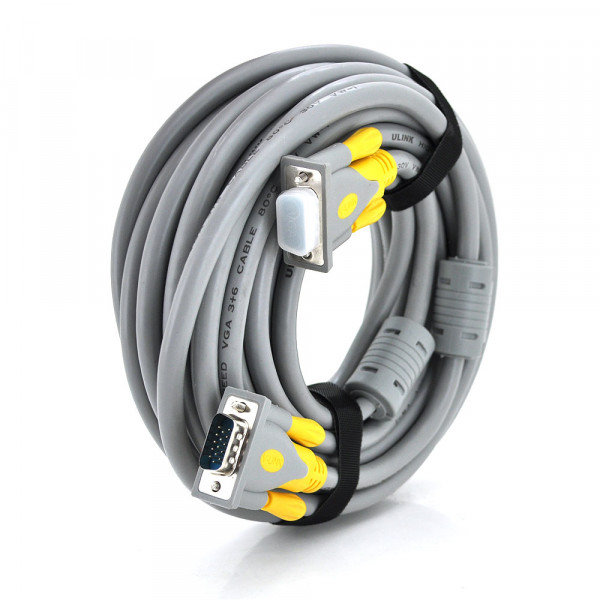 Кабель Merlion VGA 3+6 HIGH SPEED 10m, male to male (тато-тато), 1 ферит, сіро-жовтий, кульок 1080P Q30