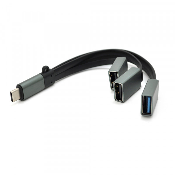 Перехідник VEGGIEG TC-301 USB3.0(AF) + USB2.0(AF) + USB2.0(AF) OTG => Type-C(M), Black, Пакет