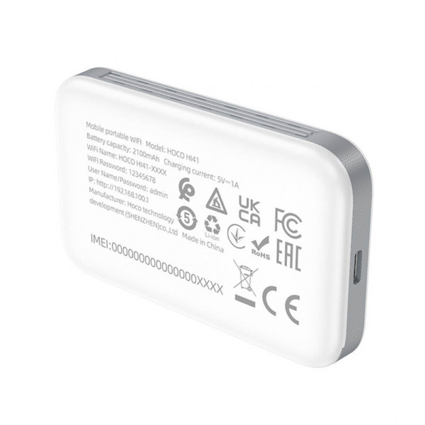 4G модем HOCO HI41(LTE), 900-2600МГЦ, 50-150Mb/s, USB, акумулятор 2100mAh, White, BOX