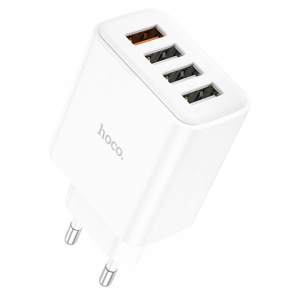 СЗУ 110-240V HOCO C102A 4xUSB, QC3.0, White, Blister