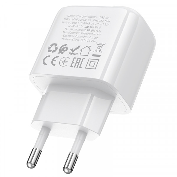 СЗУ BOROFONE BAS43A, 1xUSB-C, PD20W, White, OEM