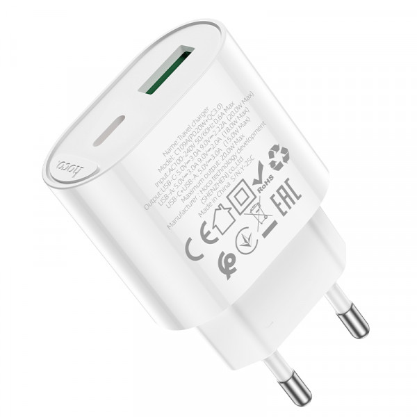 СЗУ 110-240V HOCO C109A 1xUSB-C, PD20W, White, Blister