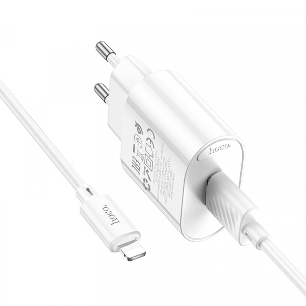 Набір СЗУ 110-240V HOCO C109A 1xUSB+ кабель Lighting, 2.1A, кабель 1м, White, Bliste