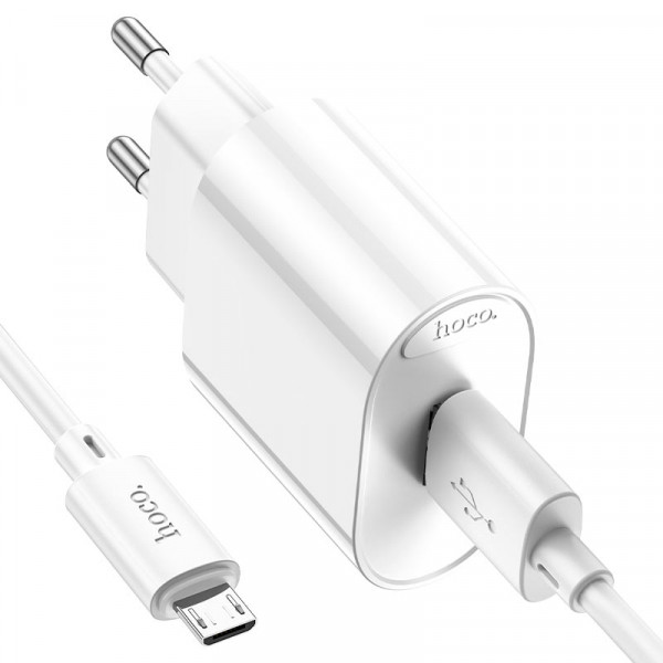 Набір СЗУ 110-240V HOCO C109A 1xUSB+ кабель Micro, 3.0A, кабель 1м, White, Blister