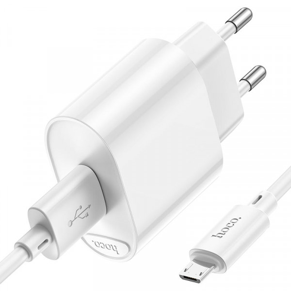 Набір СЗУ 110-240V HOCO C109A 1xUSB+ кабель Micro, 3.0A, кабель 1м, White, Blister