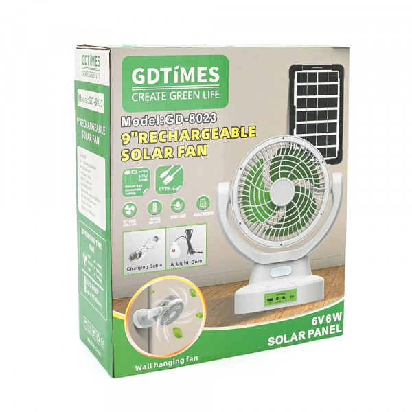 Вентилятор GDTIMES GD 8023, Solar+ вбудований акумулятор, 1*USB лампочка, Box