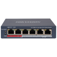6-портовий некерований POE комутатор Hikvision DS-3E0106P-E/M(B) , 4 POE×100 Мбіт/с + 2 RJ45×100 Мбіт/с