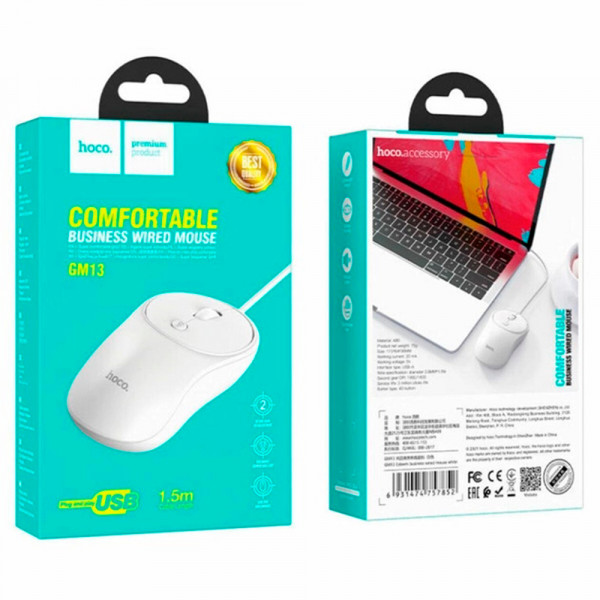 Миша провідна HOCO GM13W, 1000DPI, White, Box