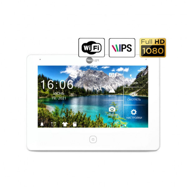 7ми дюймовий сенсорний Full HD відеодомофон з WiFi \ LAN і пам'яттю NeoLight ALPHA HD WF білий