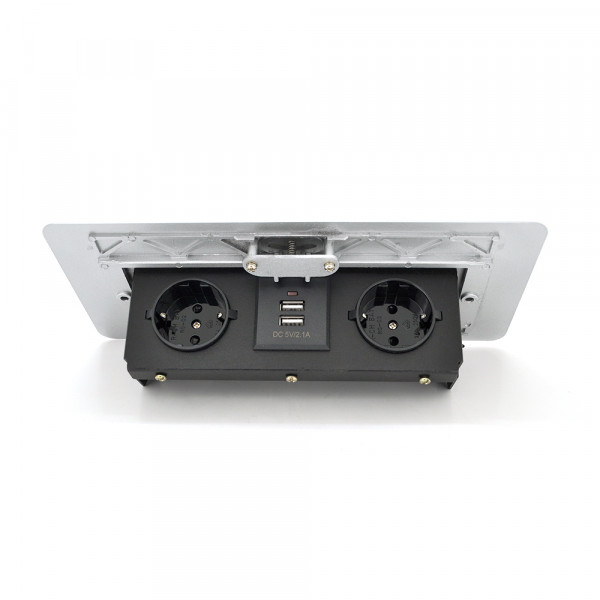 Розетка для підлоги висувна із заземленням J29L, дві розетки + 2 * USB, Input: AC 100-250V 16A, Silver