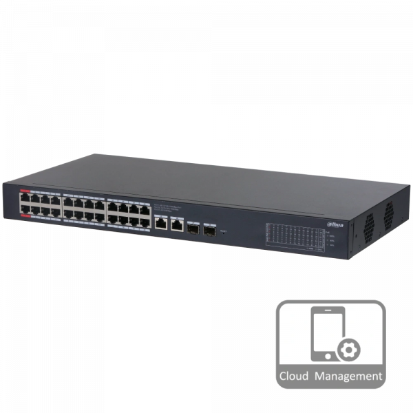 24-портовий гігабітний керований PoE комутатор DH-CS4228-24GT-240 з 24 портами POE 1000Мбіт + 2/UP-Link 1000Мбіт + 2/SFP 1000Мбіт, 440x220x44 мм