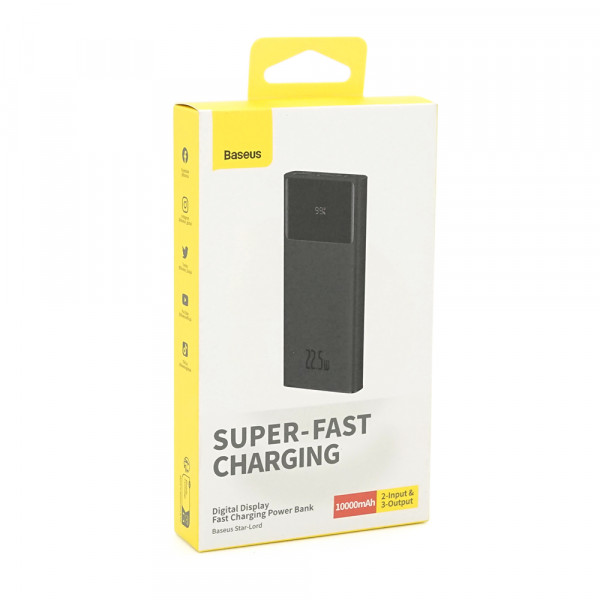 PowerBank Baseus Star-Lord Digital Display  Fast Charge 10000mAh 22.5W, 2*USB+Type-C, PD3.0, QC3.0, Black, Q20