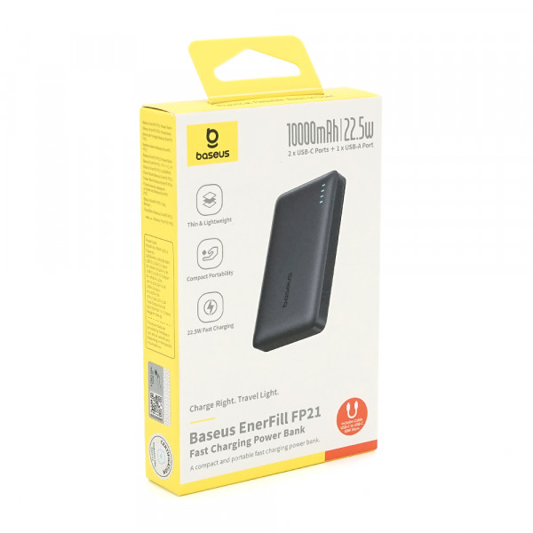 PowerBank Baseus EnerFill FP21 Digital Display Fast Charge 10000mAh 22.5W, 2*USB+Type-C, PD3.0, QC3.0, Black, Q20