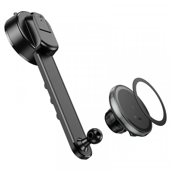 Автоутримувач HOCO HW25+ Wireless Charging 15W, кріплення на торпеду, затискач 50-90мм, Black, Box