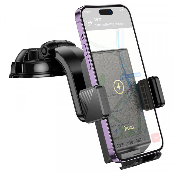 Автотримач HOCO HW22+ Wireless Charging 15W, кріплення на торпеду, затискач 50-90мм, Black, Box