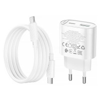 Набір СЗУ HOCO C109A + кабель Type-C/Type-C, 1xUSB+1xUSB-C, PD20W+QC3.0, кабель 1м, White, Box