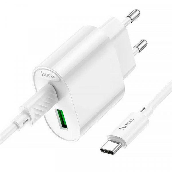 Набір СЗУ HOCO C109A + кабель Type-C/Type-C, 1xUSB+1xUSB-C, PD20W+QC3.0, кабель 1м, White, Box