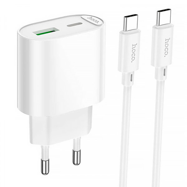 Набір СЗУ HOCO C109A + кабель Type-C/Type-C, 1xUSB+1xUSB-C, PD20W+QC3.0, кабель 1м, White, Box