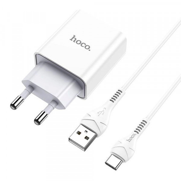 Набір СЗУ 110-240V HOCO C81A 1xUSB+ кабель Type-C, 2.1A, кабель 1м, White, Blister