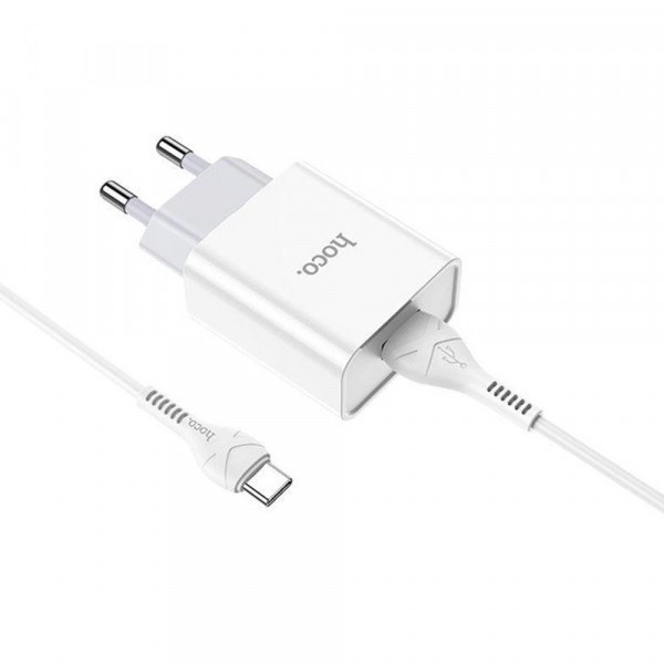Набір СЗУ 110-240V HOCO C81A 1xUSB+ кабель Type-C, 2.1A, кабель 1м, White, Blister