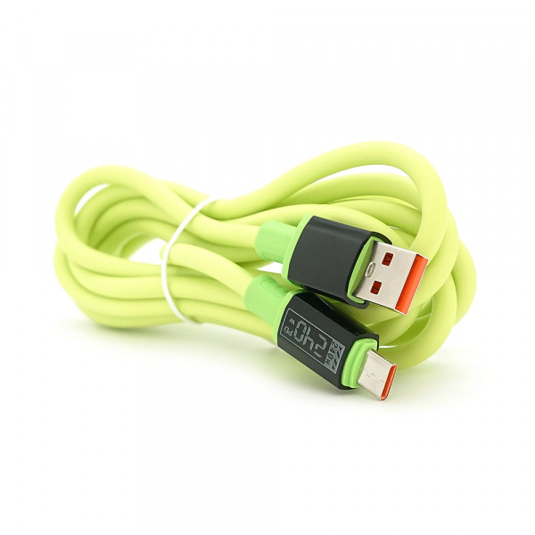 Кабель USB to Type-C (male to male), Підтримка SCP, QC3.0, PD до 240Вт, 480Mbps, довжина 2.0м, обплетення, LED, Green, Box