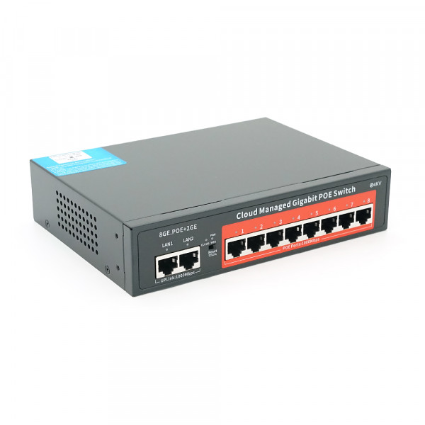 8-портовий гігабітний керований PoE комутатор YOSO YO208-120 з 8 портами POE 1000Мбіт + 2 UP-Link 1000Мбіт 52V/120W. APP-Amitres