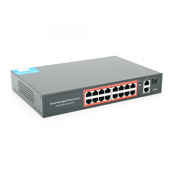 16-портовий керований PoE комутатор YOSO YO316G-240 з 16 портами POE 100Мбіт + 2 UP-Link 1000Мбіт + 1 SFP, 52V/240W. APP-Amitres