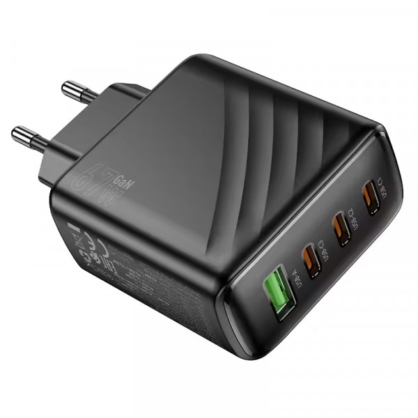 СЗУ 110-240V HOCO CS27A 1xUSB-A, 3xUSB-C, 3A, PD67W+QC3.0, Black, Box