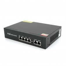 Комутатор POE 48V з 4 портами POE 100Мбіт + 2 порт Ethernet (UP-Link) 100Мбіт, корпус - метал, Black, БП вбудований, Q20