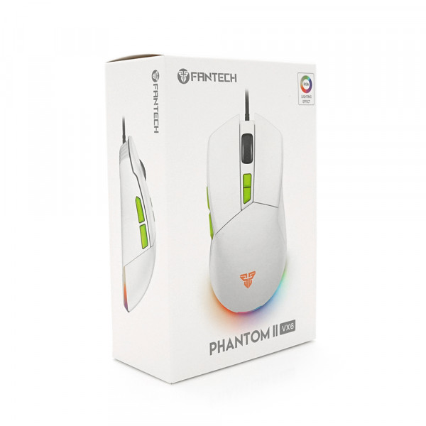 Ігрова миша провідна PHANTOM II VX6, 7 кнопок, 400-7200 DPI, Led Lighting RGB, 1,8м, Windows XP/Vista/Win7/8/10/11 Mac OS X, White, COLOR BOX