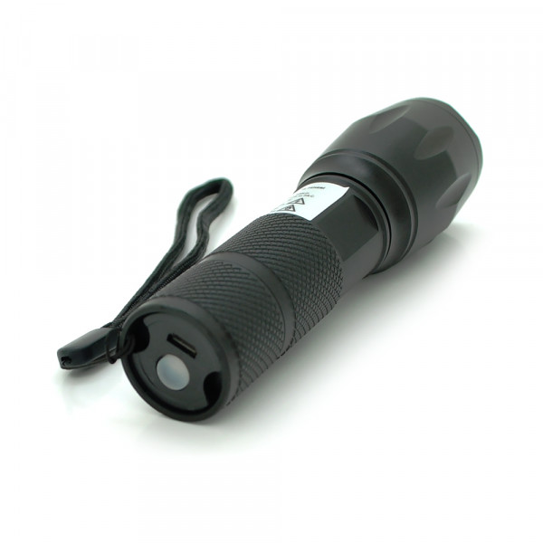 Ліхтар ручний CATA CT-8025, 1LED Cree XM-L T6, 10W, 5 режимів, ZOOM, 18650/3400 вбудований, Black, IP44, microUSB, 132х33х27мм, BOX