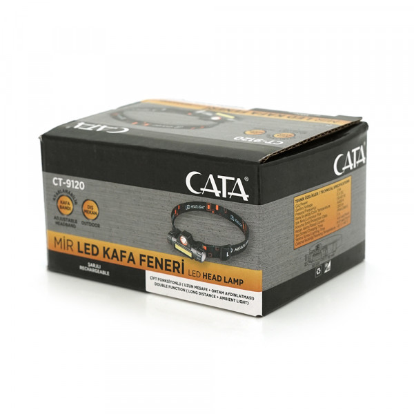 Налобний ліхтарик CATA CT-9120,1 led 3W, 1 Led Cob, 2 режими, корпус-пластик, водостійкий, ip44, магніт, живлення АКБ вбудований, USB micro кабель, 6400K, BOX