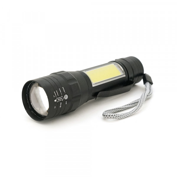 Ліхтарик Bailong BL-19, 3+1 режим, алюміній, вбудований акум, USB кабель, Box