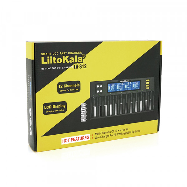 ЗУ універсальне Liitokala Lii-S12, 12+2 каналів, Ni-Mh/Li-ion/LiFePo4/крона, 220V/12V, LED+LCD, Box