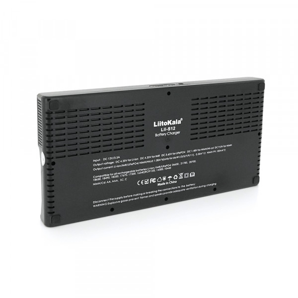 ЗУ універсальне Liitokala Lii-S12, 12+2 каналів, Ni-Mh/Li-ion/LiFePo4/крона, 220V/12V, LED+LCD, Box