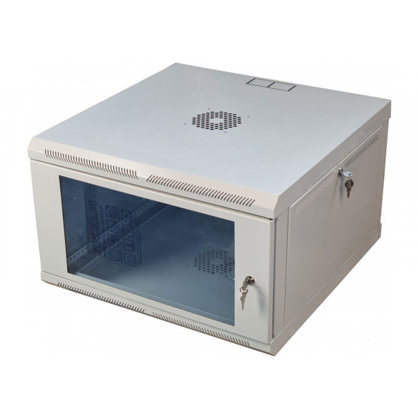 Шафа телекомунікаційна 19" VAGO 6U, настінна, двері акрил, сіра, (370х600х600)