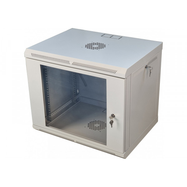 Шафа телекомунікаційна 19" VAGO 9U, настінна, двері акрил, сірий, (505х600х450)