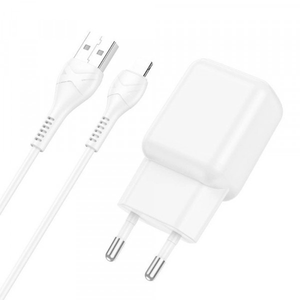 Набір СЗУ 110-240V HOCO C96A+ кабель Lighting, 1xUSB, 2.1A, кабель 1м, White, Blister