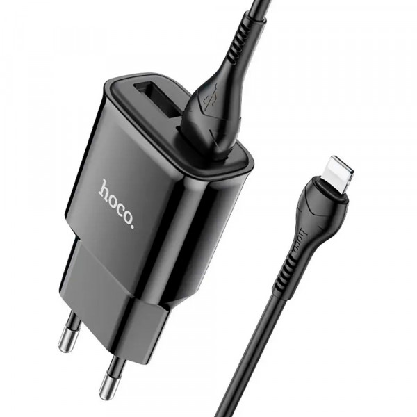Набір СЗУ 110-240V HOCO C88A+ кабель Lighting, 2xUSB, 2.4A, кабель 1м, Black, Box