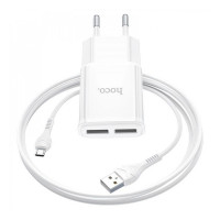 Набір СЗУ 110-240V HOCO C88A + кабель Micro, 2xUSB, 2.4A, кабель 1м, White, Box