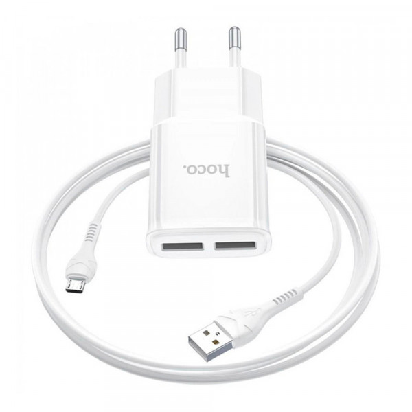 Набір СЗУ 110-240V HOCO C88A + кабель Micro, 2xUSB, 2.4A, кабель 1м, White, Box