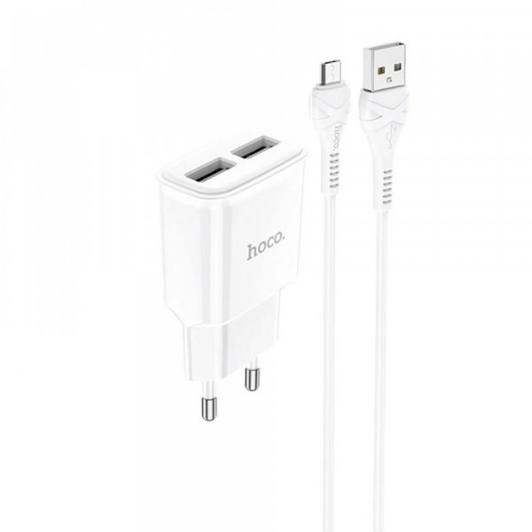 Набір СЗУ 110-240V HOCO C88A + кабель Micro, 2xUSB, 2.4A, кабель 1м, White, Box