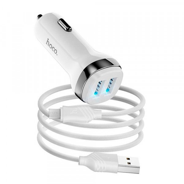 Набір АЗУ 12-24V HOCO Z40 кабель Micro, 2xUSB, 2.4A, кабель 1м, White, Box