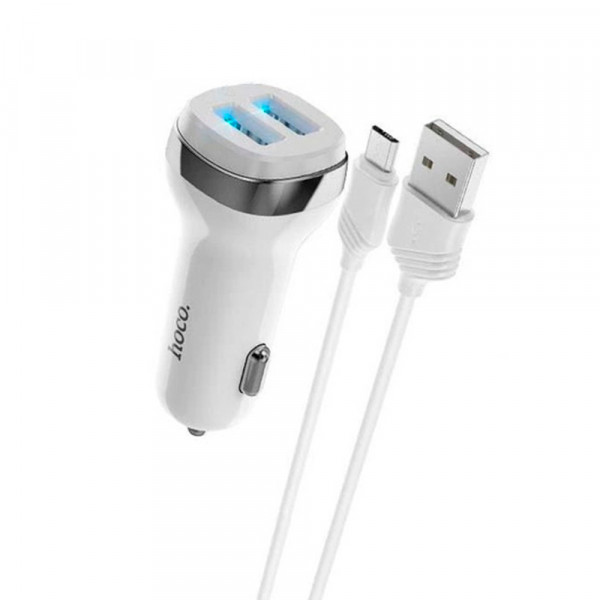Набір АЗУ 12-24V HOCO Z40 кабель Micro, 2xUSB, 2.4A, кабель 1м, White, Box